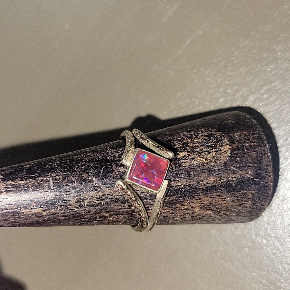 Ted Ott Sterling Silver & Red Pink Speckle Jewel Ring Mid Century Modern Vintage - Picture 11 of 17
